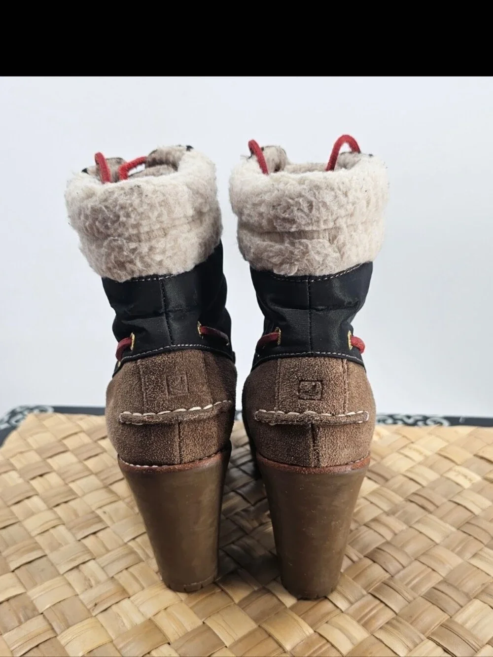 Sperry Brown Shearling-Lined High-Heel Lace-Up Boots Size 8.5